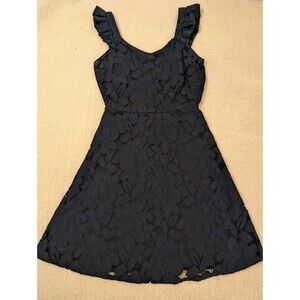 Monteau Womens S Mini Dress Sleeveless Floral Lace Ruffle Strap Blue Floral